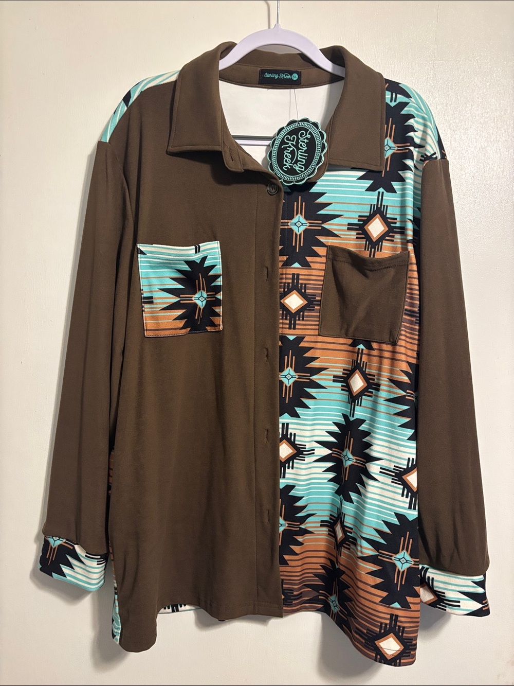 Sterling Kreek Brown & Teal Aztec Button-Down Shirt